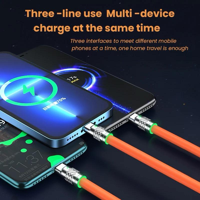 3-in-1 Fast Charging Cable (Type-C + Lightning + Micro USB)