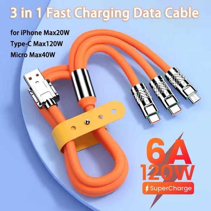 3-in-1 Fast Charging Cable (Type-C + Lightning + Micro USB)
