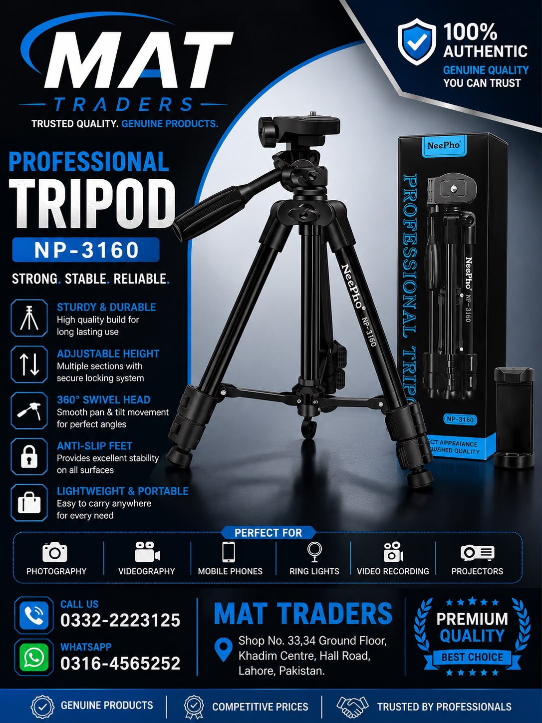 NeePho NP-3160 Professional Mini Tripod Stand for Mobile & Camera